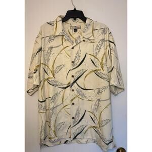 TOMMY BAHAMA Beige Hawaiian Floral Shirt Tropical Caribbean Short Sleeve Mens L
